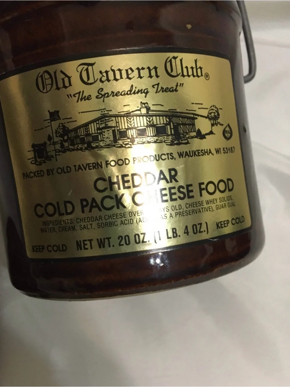 Vintage Old Tavern Club Cheddar Cheese Crock | Waukesha WI Stoneware Jar